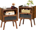 Lerliuo Rattan Nightstands Set of 2, Boho Side Table by Lerliuo