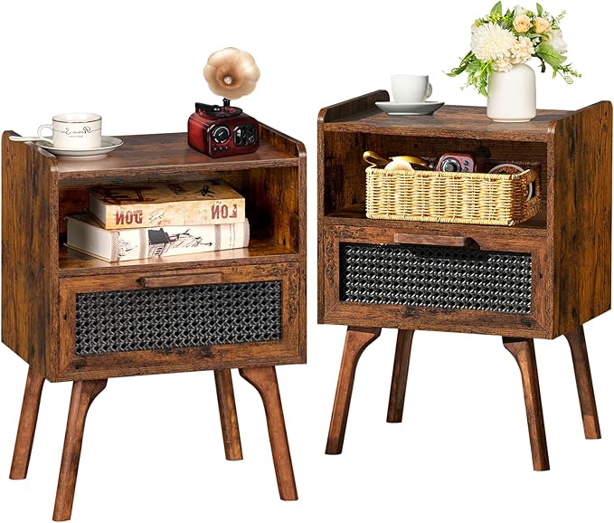 Lerliuo Rattan Nightstands Set of 2, Boho Side Table by Lerliuo