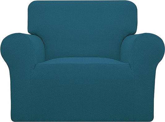 Easy-Going Stretch Oversized Chair Sofa Slipcover 1-Piece Couch Sofa Cover Furniture Protector Soft with Elastic Bottom for Kids Spandex Jacquard Fabric Small Checks Peacock Blue