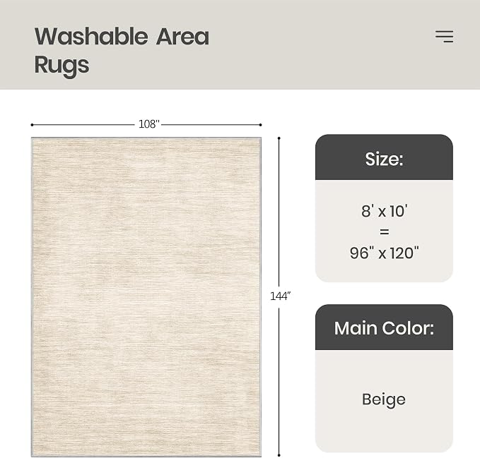 8x10 Area Rugs for Living Room, Large Washable Rug Non Slip, Thin & Lighweight - Image 2