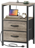 Huuger Nightstand with Charging Station, Side Table with Fabric Drawers | End by Huuger