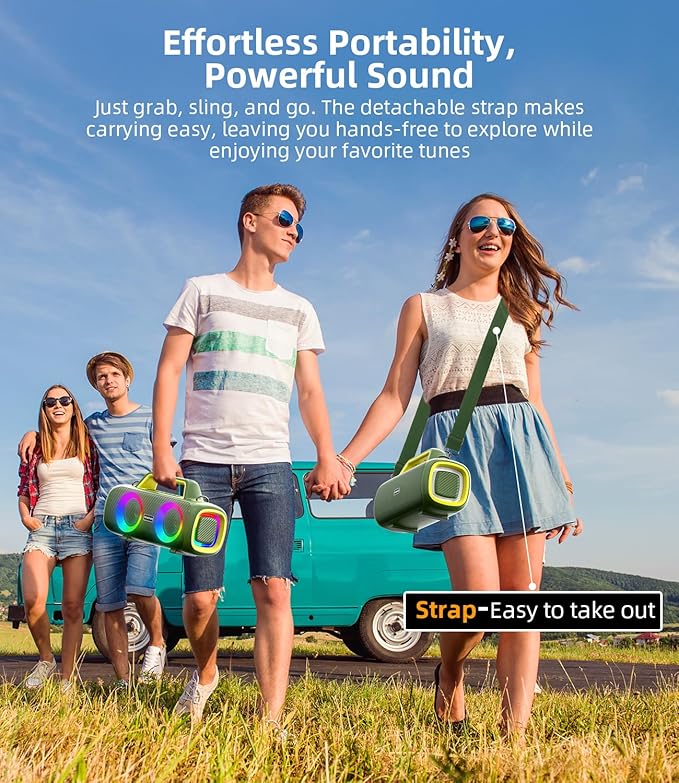 Portable Bluetooth Speaker Wireless,140W Peak Loud Sound with 2 Subwoofers and 2 Tweeters, Plus Bass Boost, IP65 Waterproof Outdoor Speaker, 24H Playtime, RGB Lights, TF/AUX/USB/Mic Input, Large Party
