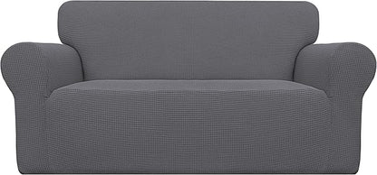Easy-Going Stretch Loveseat Slipcover 1-Piece Sofa Cover Furniture Protector Couch Soft with Elastic Bottom for Kids Polyester Spandex Jacquard Fabric Small Checks (Loveseat, Grey)