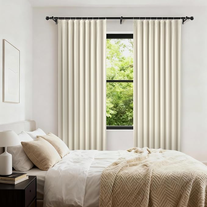 Etherealveil Beige Pinch Pleated Blackout Curtains 2 Panels 60"x90" | Back Tabs - Image 2