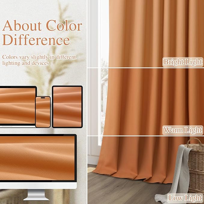 Orange 100% Blackout Linen Curtains 102 Inch Length 2 Panels Set - Image 8