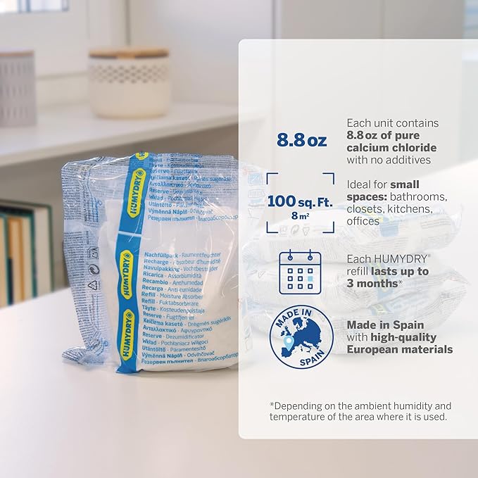 HUMYDRY Moisture Absorbers Refills for 8.8 Oz Dehumidifier, Pack of 6 Unscented Humidity Absorber Bags, Non Electric Refill Pack for Closets Bedrooms Bathrooms Laundry Rooms and Small Enclosed Spaces
