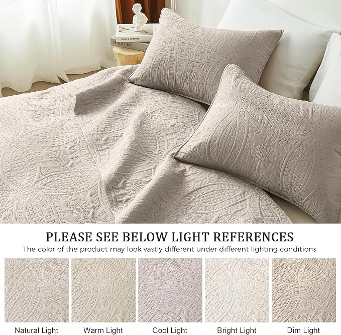 akkialla Taupe King/Cal King Quilt Set, Ultrasonic Lightweight Bedspread - Image 5