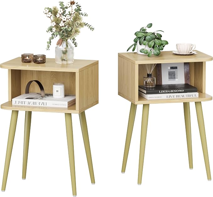 Natural Nightstand Set of 2, Small Bed Side Table by MMEOLUOOK