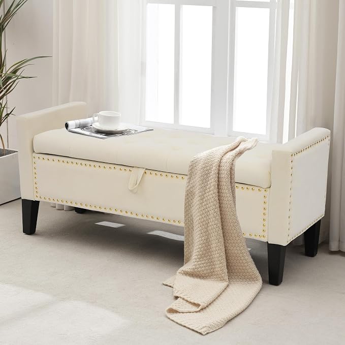 Velvet Ottoman with Storage, Modern Storage Bench - Image 8