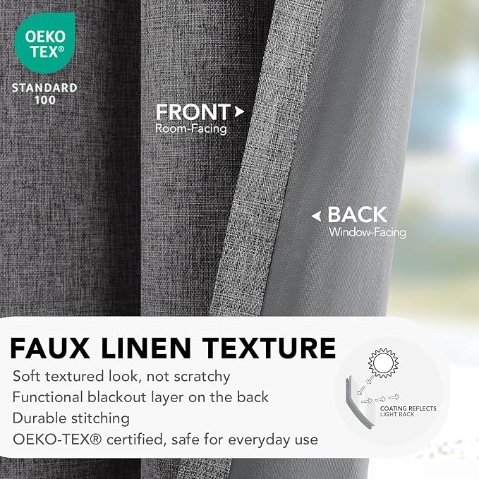 Deconovo Faux Linen 100% Blackout Curtains - Image 3