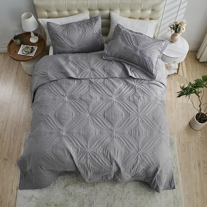 Kingnex Oversized King Bedspreads 128x120 Ultrasonic Quilted Grey | Extra Wide - Image 4