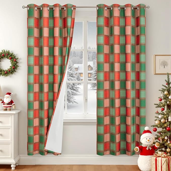 Red Green Linen Blackout Curtains by Lajode