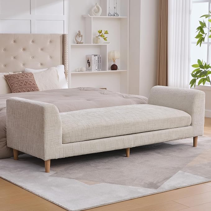 Beige King Size End of Bed Bench, 83 Inch Long Bench - Image 6