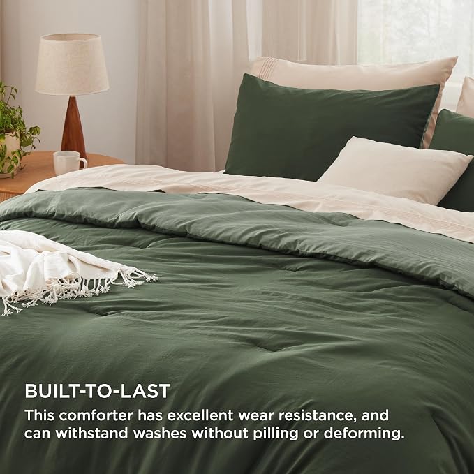 Bedsure King Comforter Set, Dark Olive Green Soft Prewashed Bedding - Image 3