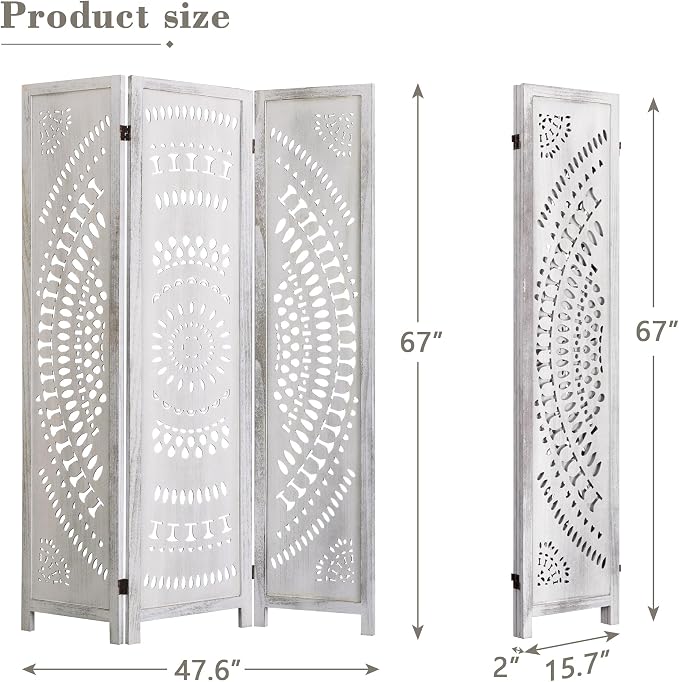 WelFurGeer Handcrafted Carved Wooden Room Divider Screen, Folding Privacy Screen - Image 5