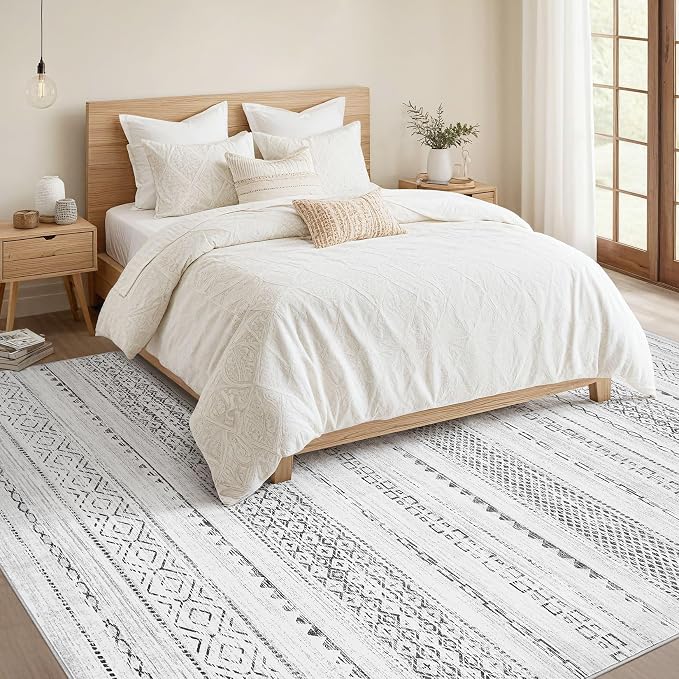 Nakagishi Boho 8x10 Area Rug Living Room Rugs Machine Washable Gray | Soft - Image 5