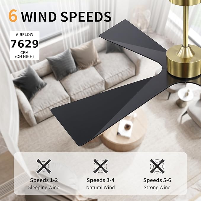WINGBO 64" Wet Rated Outdoor Ceiling Fan with Lights, 4 ABS Plastic Blades, Reversible DC Motor, 6-Speed Remote Control, 3 CCT, Waterproof Ceiling Fan for Patio Porch Gazebo Garage, Brass and Black