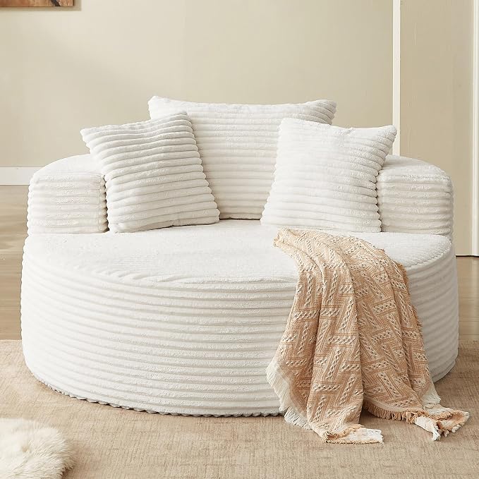55'' Oversized Round Chair Lounge Chaise Indoor, Cloud Corduroy Upholstered by cloudcouch