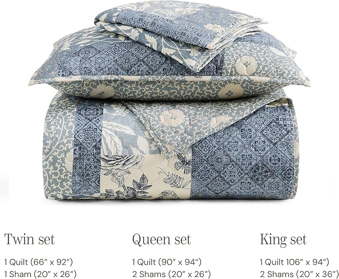 Oversized Queen Quilt Set-3 Pieces Soft Bedding Floral Patchwork Coverlet | All - Image 7