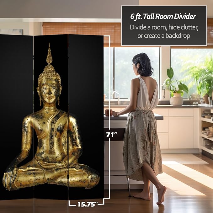 Red Lantern 6 ft. Tall Double Sided Thai Buddha Room Divider 3 Panel - Image 5