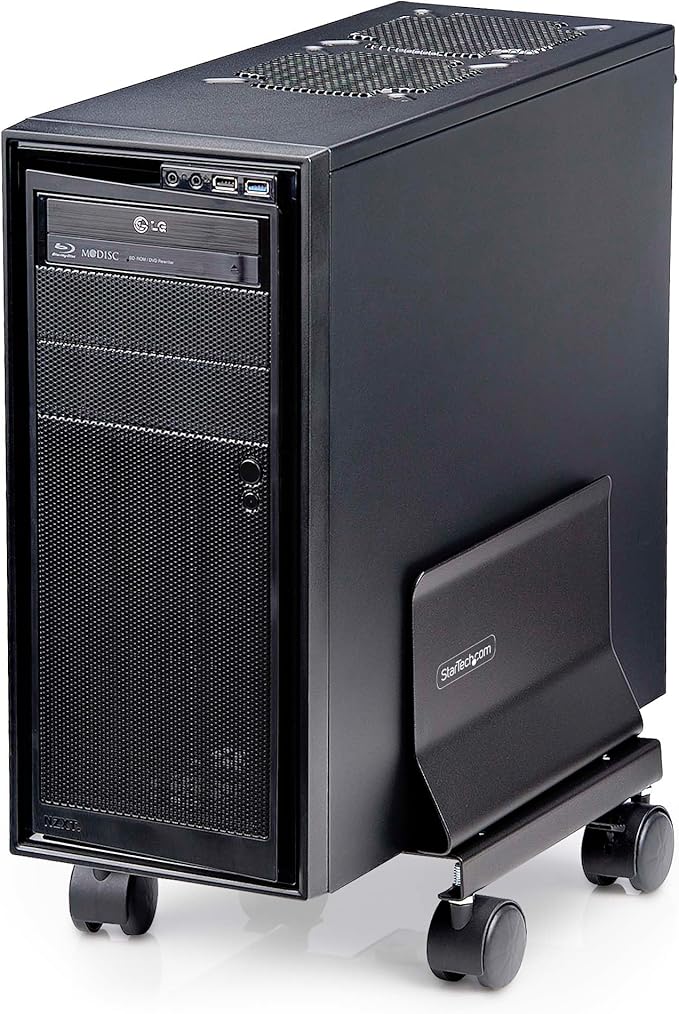 StarTech.com Computer Tower Cart, Rolling Mobile CPU Caddy on Wheels, Max Load 46.3lb/21kg, Adjustable Desktop Case Mount