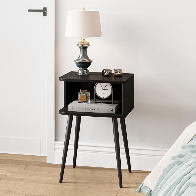 Black Nightstand Set of 2, Small Bed Side Table - Image 2