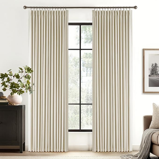 RYB HOME Natural Pinch Pleated Linen Curtains, 100% Blackout Thermal Insulated - Image 2