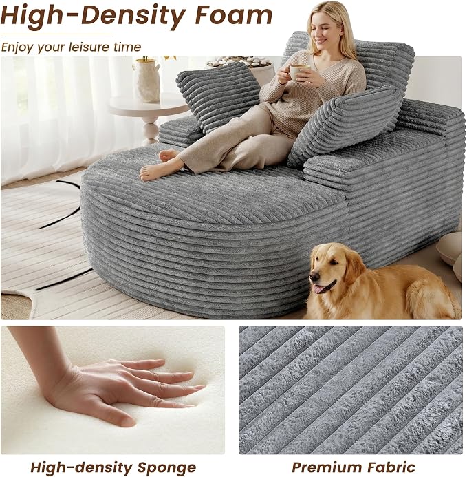 Corduroy D-Shaped Couches, Oversized Round Chair - Image 4