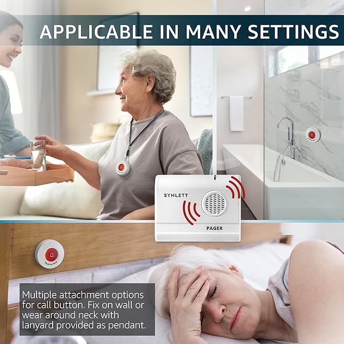 SYNLETT Call Button for Elderly and Caregiver Pager Portable SOS Alert System Alarm for Nurse Call Seniors Patients Emergency Home