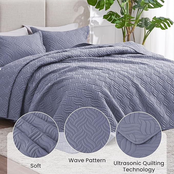 Love's cabin Quilts for Queen Bed Bluish Grey Bedspreads Bedding Set - Image 4