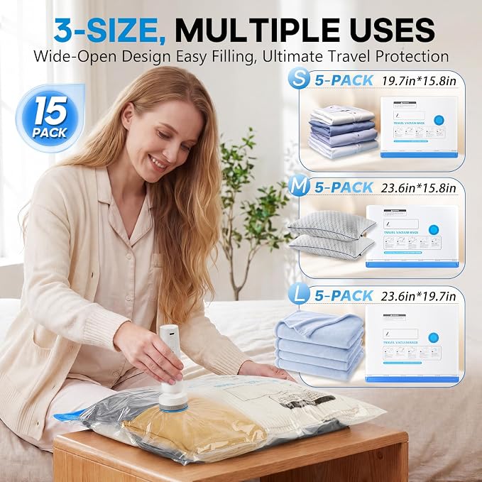 15 Pack Vacuum Storage Bags for Travel - Image 2