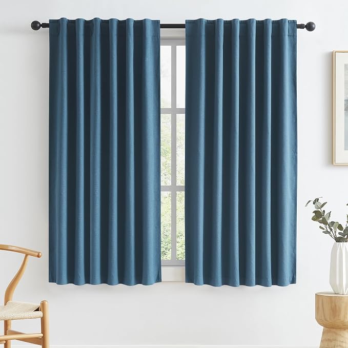 100% Blackout Linen Textured Curtains 45 Inches Long 2 Panels, Energy Smart by KEQIAOSUOCAI