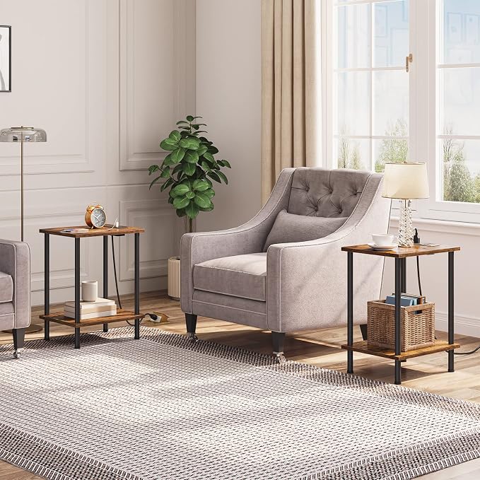 HOOBRO Side Table with Charging Station, Small End Table with USB Port and - Image 4