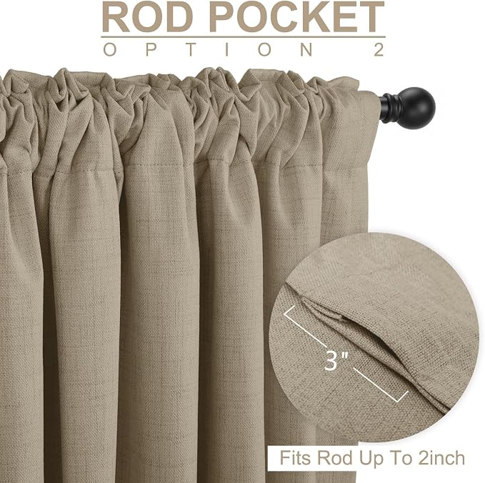Faux Linen Total Blackout Sliding Door Curtains 90 Inches Long, Plaza Taupe | - Image 4