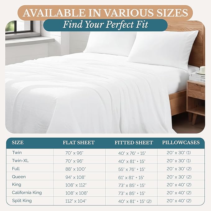 Casa Platino Bedding Sheets & Pillowcases, 100% Brushed Microfiber Pre-Washed California King Sheet Sets, Soft California King Sheet Set, 15 inch Deep Pocket White California King Sheets