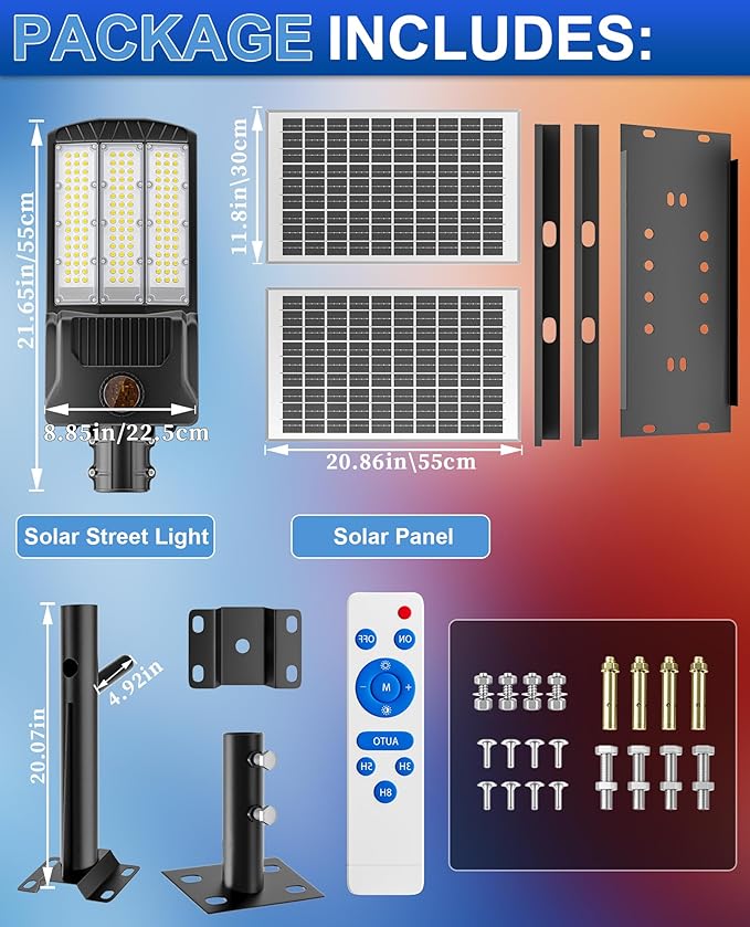 JAYNLT Y-6500W Solar Street Lights Outdoor, 650000LM 6500K High Powered Commercial Parking Lot Lights Dusk to Dawn, Waterproof Solar Security Flood Lamps with Remote for Driveways, Basketball Courts