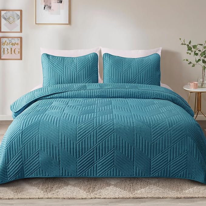 Exclusivo Mezcla Ultrasonic Full Queen Quilt Bedding Set, Teal | Lightweight - Image 2