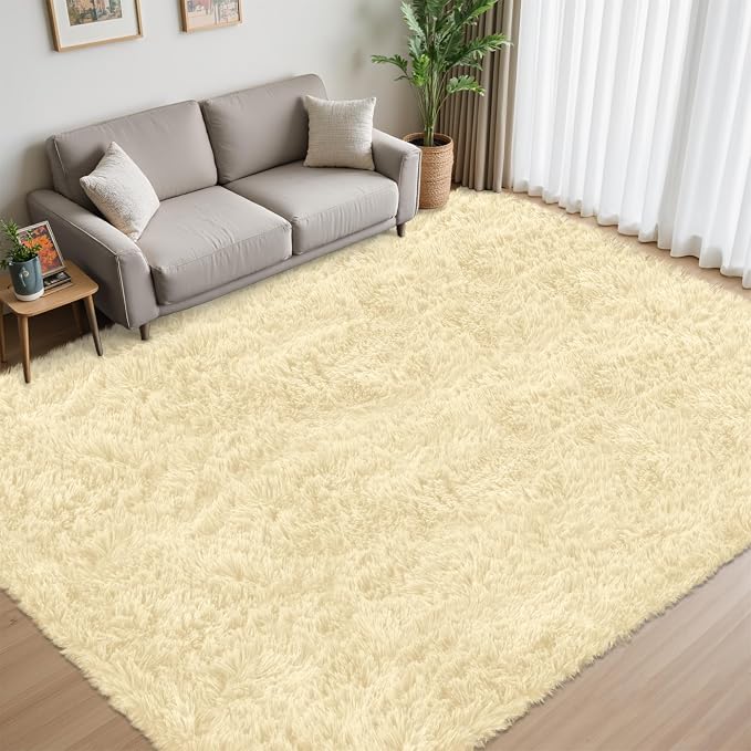 8x10 Area Rug for Living Room, Cream White Fluffy Shag Non-Slip Bedroom Rugs | - Image 2