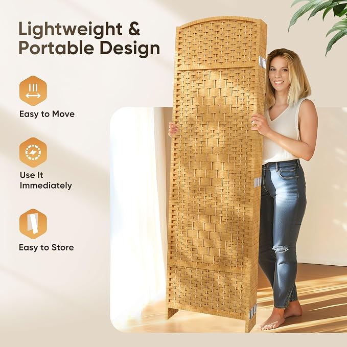 Rattan Room Divider, 4-Panel Folding Privacy Screen 6ft. Extra Wide | Room - Image 5