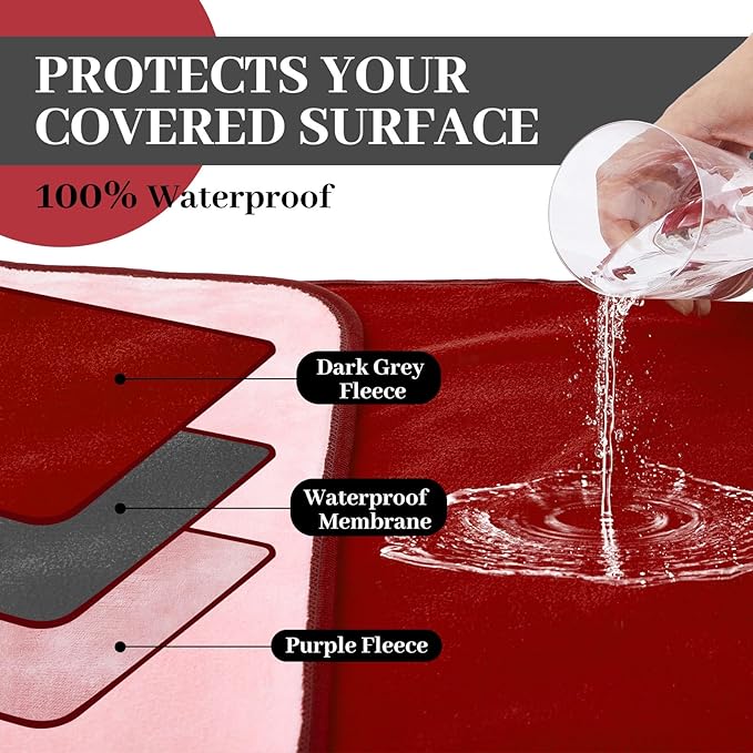 Waterproof Blanket for Bed Couch Sofa, 40''x60'' Reversible & Washable, Fleece and Flannel Waterproof Mat, Water Resistant Bed Cover, Leakproof Mattress Protector(Light Pink/red)