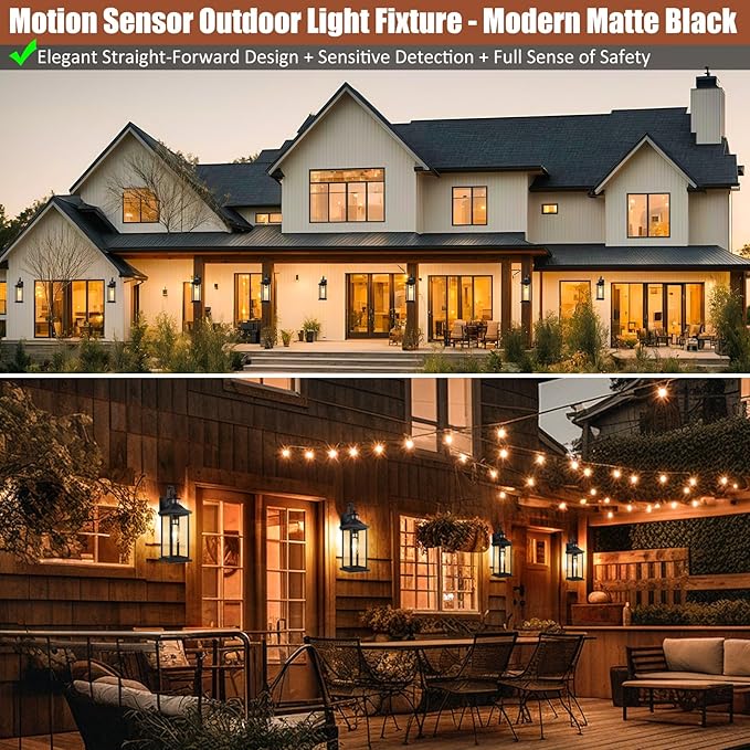 Roravilila 18 Inch Motion Sensor Outdoor Lights 2-Pack, Large Black Dusk to Dawn Outdoor Porch Lights for House IP65 Waterproof Exterior Lighting Fixtures for Front Door Garage Lantern Sconces