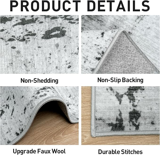5x7 Area Rugs for Living Room: Washable Abstract Black White Grey Carpet | - Image 5