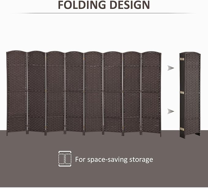 HOMCOM Room Divider 8 Panel Folding Screen Freestanding 5.6' Tall Brown | - Image 4