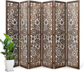 Folding Wood Room Divider Panel, 5.6 FT Tall Daisy-Carved Privacy Screen by Svimi