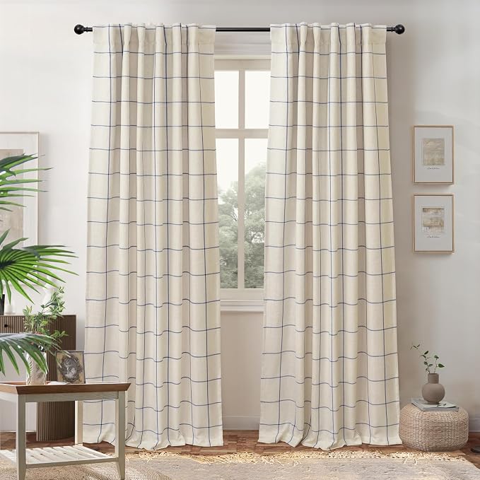 DriftAway 100% Blackout Plaid Curtains 84 Inches Long 2 Panels Navy Blue | 100% by DriftAway