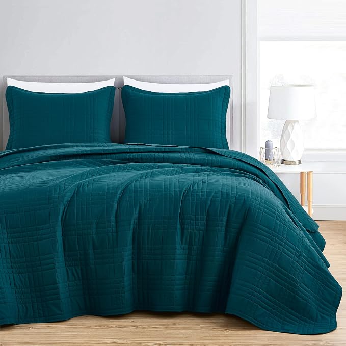 Chezmoi Collection Kingston Queen Size Bedspread Set, 3-Piece Teal Oversized - Image 3