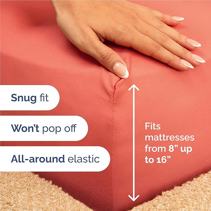 Twin XL 4 Piece Sheet Set - Cooling, Comfy & Breathable - Hotel Luxury Bedding, Includes Fitted Sheet for Women, Men, Kids and Teens - 1 Flat, 1 Fitted Sheet, 2 Pillowcases with Deep Pockets - Coral