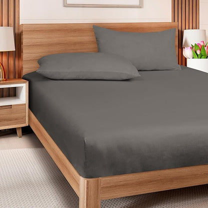 ROYALE LINENS 300 Thread Count 100% Long Staple Combed Cotton Fitted Sheet Twin - Super Soft Deep Pocket Bottom Sheet - Fitted Sheets Only - Elastic Sheets (Twin, Grey)