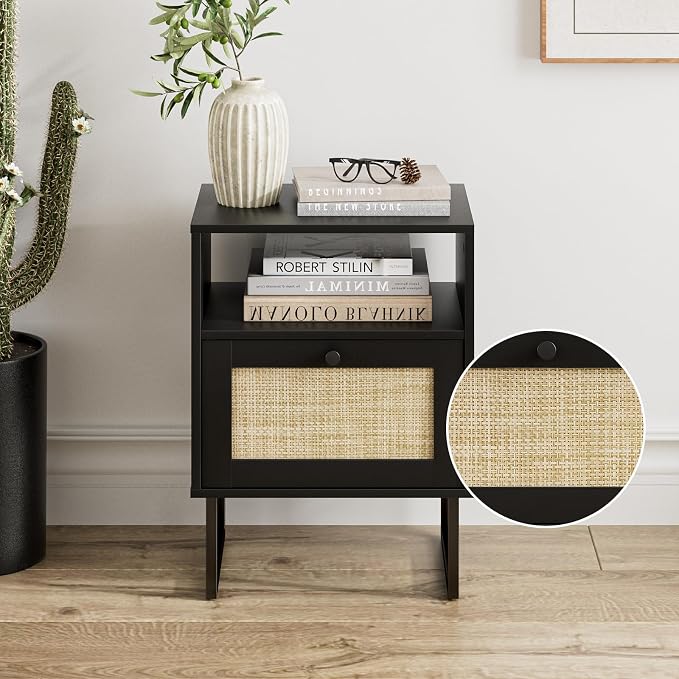 Masupu Rattan Nightstand, Modern Boho Farmhouse Wood Bedside Table - Image 7