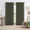 Dark Olive Green Blackout Curtains 90 Inches Long 2 Panels Set- Faux Linen by KEQIAOSUOCAI